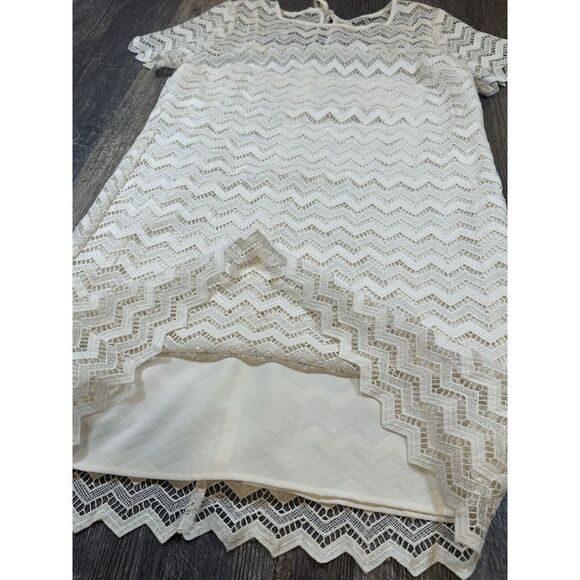 LOFT Ann Taylor Women's Lace Dress Size 8 Ivory Short Sleeve Zipper Back Midi - Picture 5 of 16